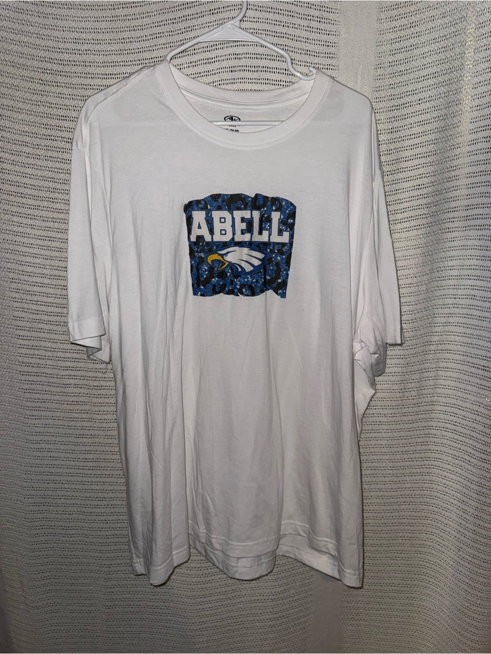 Abella White Short-Sleeve Tee with Blue Camo Eagle Logo